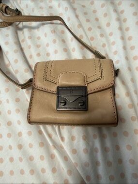 Frye Small Tan Leather Crossbody with Antique Silver Lock